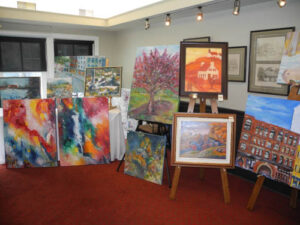 Artists Shareen Pirani and Linda Dorrington at the Oakville Artists Show and Sale