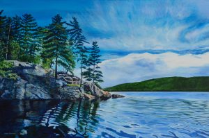 The Way We Were, acrylics of a view of Lake of Two Rivers Island from the water
