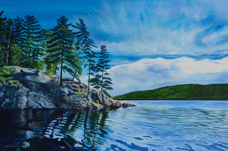 The Way We Were, acrylics of a view of Lake of Two Rivers Island from the water 